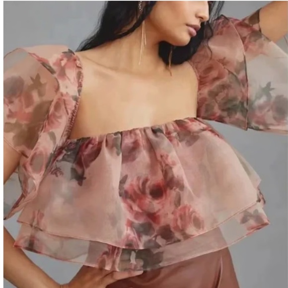 dolan Tops - DOLAN Tiered Organza Floral Ruffle Blouse Top  Medium